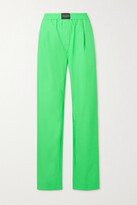 Pleated Neon Cotton-poplin Straight-leg Pants