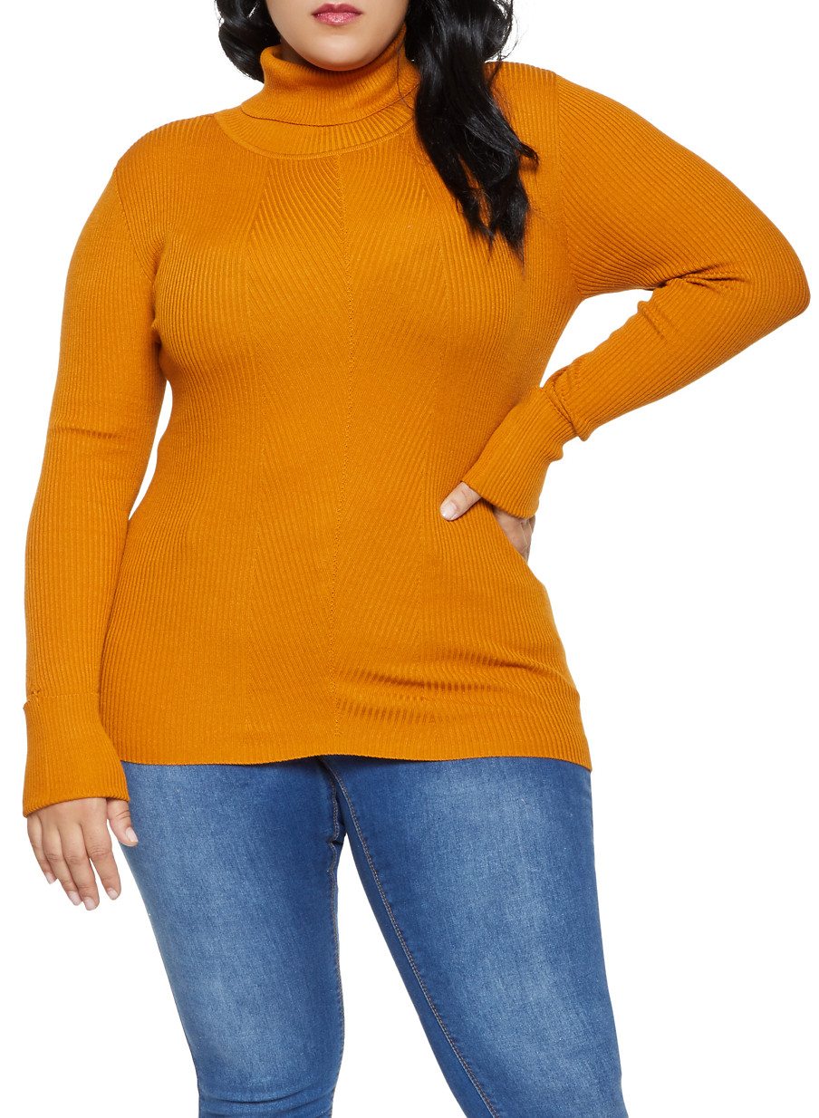 Plus Size Ribbed Knit Turtleneck Sweater