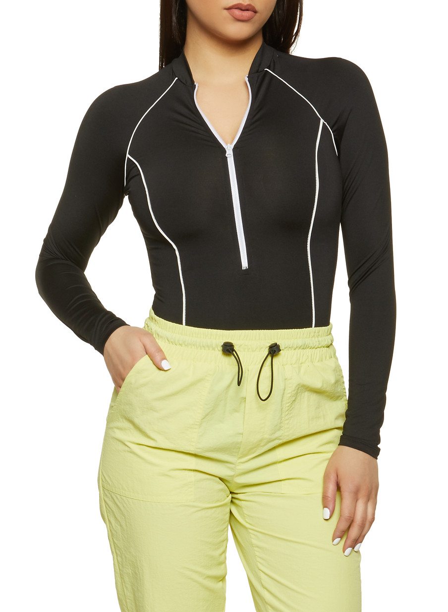 Zip Front Long Sleeve Bodysuit