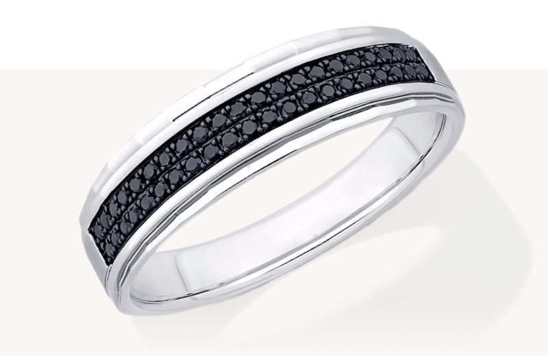 Men's Black Diamond Two-Row Wedding Band 1/5 ct tw 10K White Gold