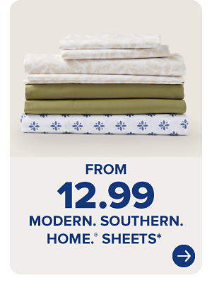 A stack of sheets in different prints and colors. From 12.99 Modern Southern Home sheets.