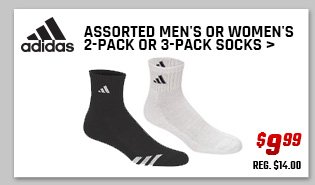 adidas assorted Men's or Women's 2-Pack or 3-Pack Socks