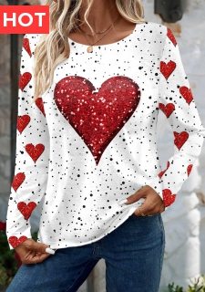 White Valentine's Day Print Long Sleeve T Shirt