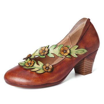  SOCOFY Retro Floral Leather Shoes