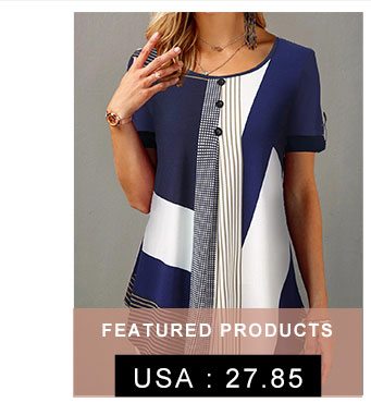 Geometric Print Button Detail Round Neck Blouse