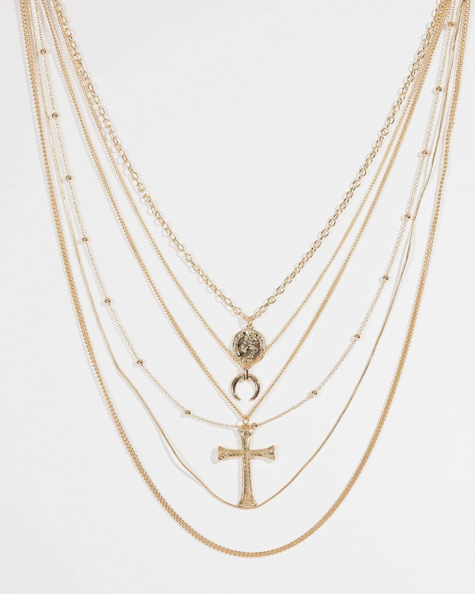 Image of Gold Multi Chain Cross Layer Necklace