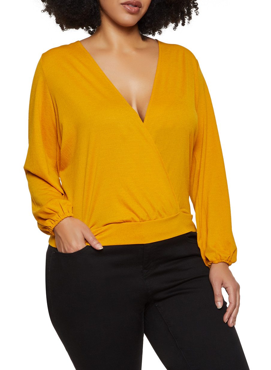 Plus Size Faux Wrap Tie Back Top