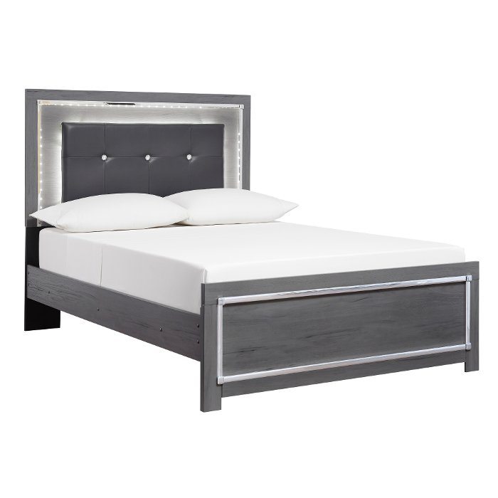 Halo Gray and Chrome King Bed with LED Lights