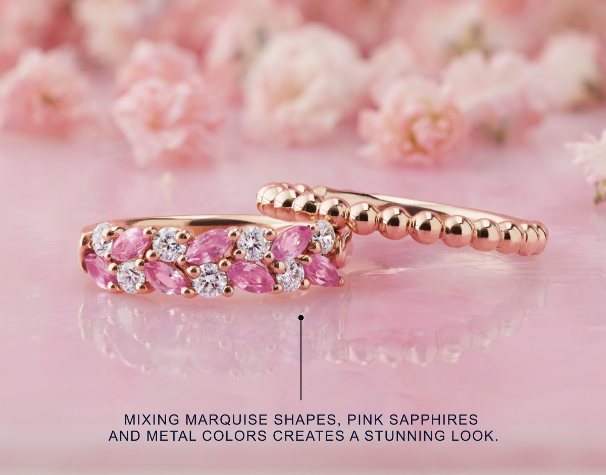 Wedding rings with pink sapphires.