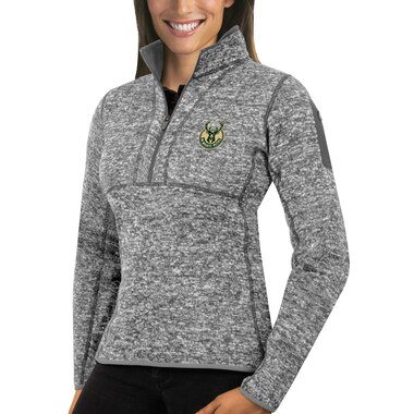 Antigua Milwaukee Bucks Women's Heather Gray Fortune Half-Zip Pullover Jacket