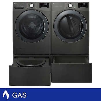 LG 4.5 cu. ft. Washer and 7.4 cu. ft. Gas Dryer with Optional Pedestals