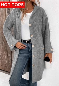 Button Grey Long Sleeve V Neck Cardigan