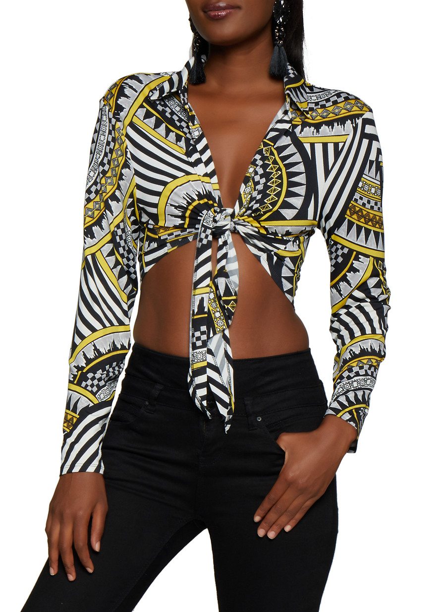 Tie Front Printed Crop Top