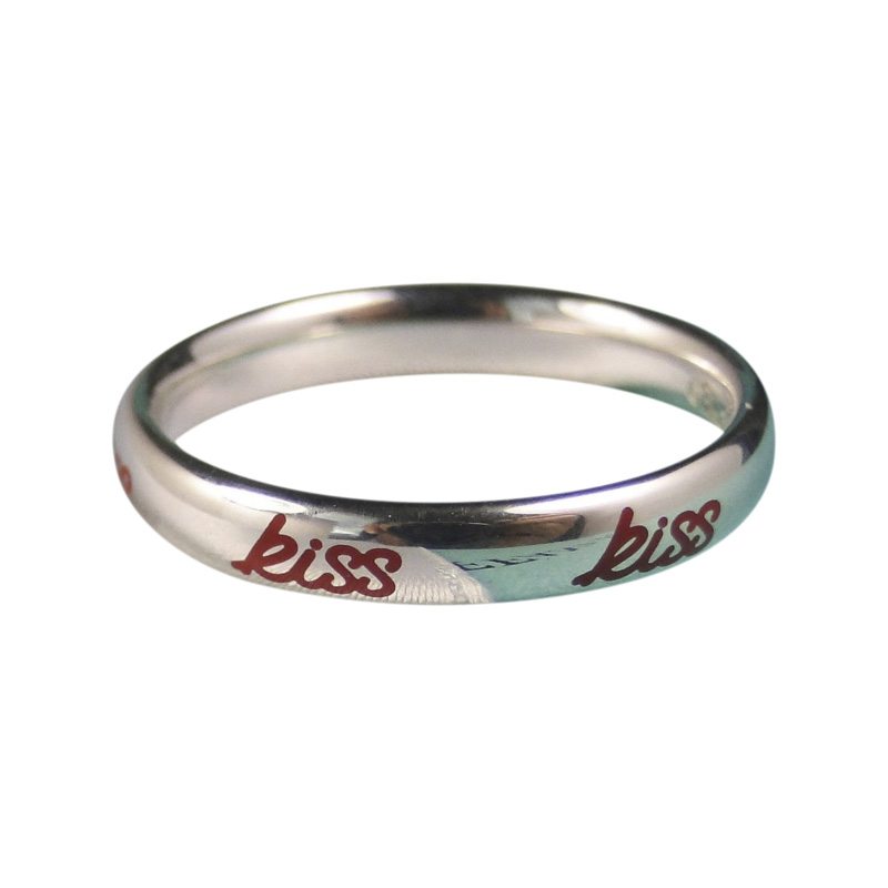 Image of Tiffany & Co. Picasso Graffiti 925 Sterling Silver & Red Enamel Kiss Band Ring Size 6.5