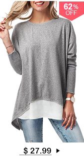 Long Sleeve Button Back Patchwork T Shirt