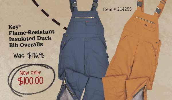 Key® Flame-Resistant Insulated Duck Bib Overalls Was: $196.96 Now only:$100.00