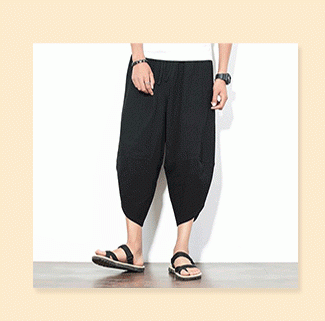 Mens Casual Cotton Wide Legs Trousers