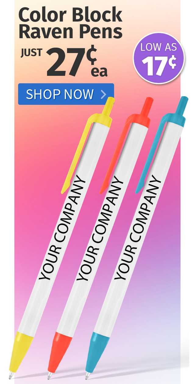 Color Block Raven Pens for only 27¢ each!