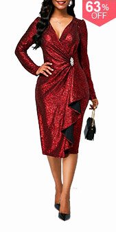 Zipper Back Wine Red Sequin Dress