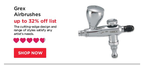 Grex Airbrushes - up to 32% off list - This cutting-edge design and range of styles satisfy any artist's needs.