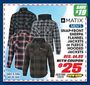 Matix Men's Snap Front Sherpa Flannel Jacket or Fleece Hooded Jacket