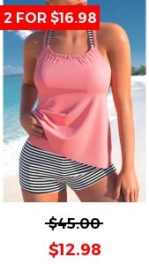 Fake 2in1 Pink Smocked Tankini Top