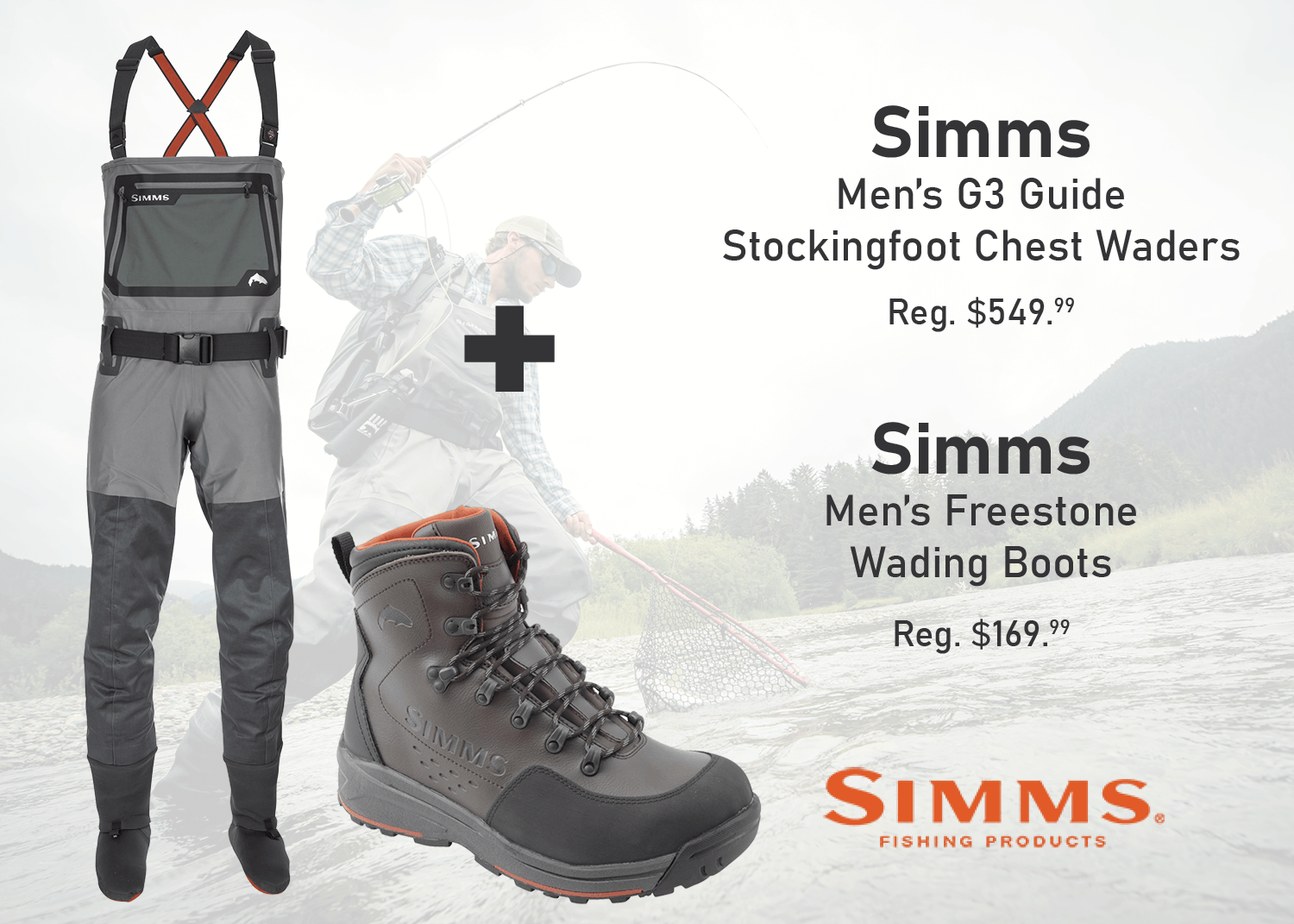 Simms Men's G3 Guide Stockingfoot Chest Waders + Simms Men's Freestone Wading Boots