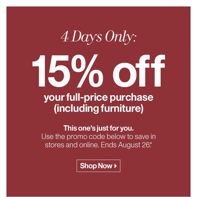 4 Days Only 15% off