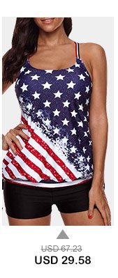 Strappy Back American Flag Print Blouson Tankini Set