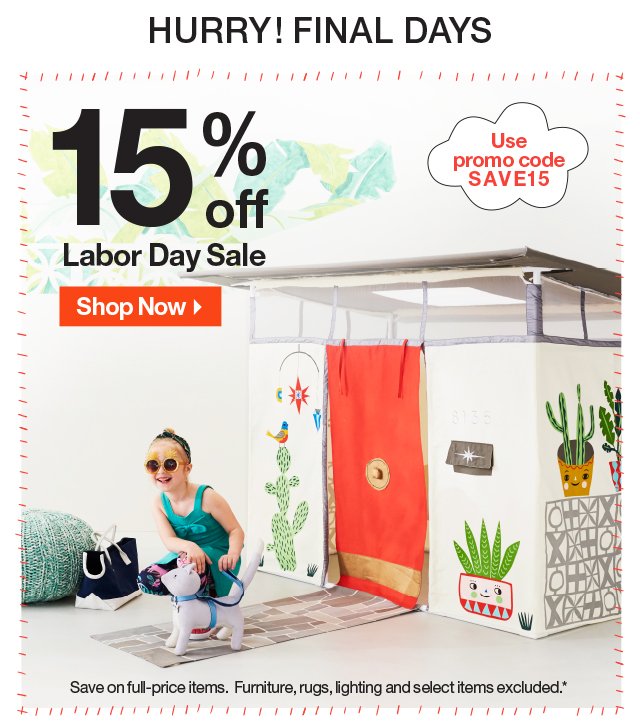 Final Days: 15% off Labor Day Sale