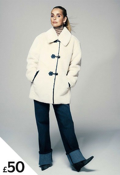 Womens Cream Fluffy Duffle Coat