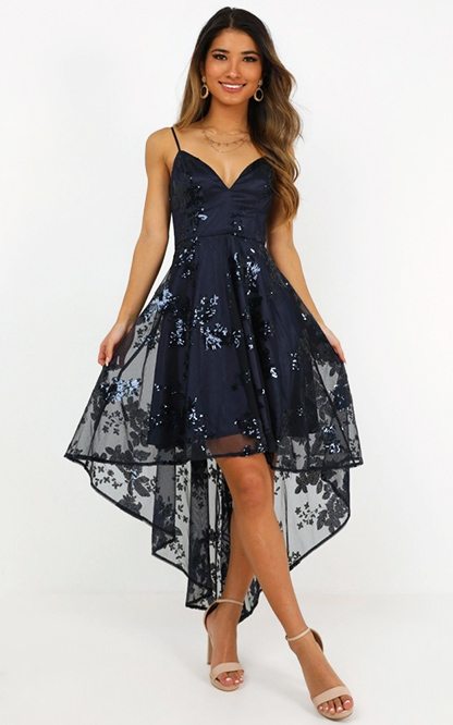 Fair Shake Dress In Navy Sequin - Leah