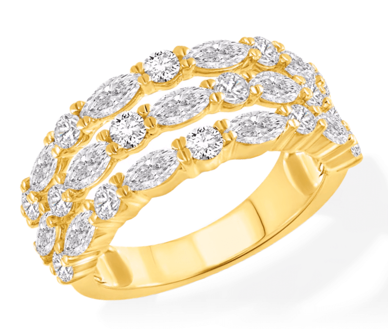 Lab-Created Diamonds by KAY Marquise & Round-Cut Three-Row Anniversary Ring 2-1/2 ct tw 14K Yellow Gold