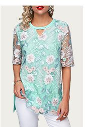 Keyhole Neckline Faux Pearl Embellished Blouse