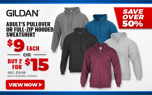 Gildan Adult's Pullover or Full-Zip Hooded Sweatshirt