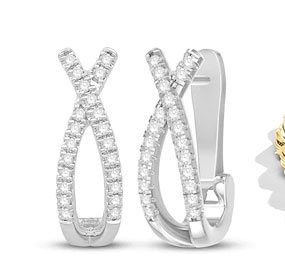 10K White Gold Diamond XO Hoop Earrings