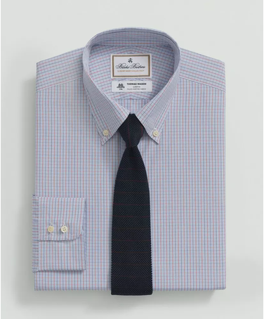 Brooks Brothers X Thomas Mason® Cotton Poplin Button-Down Collar, Micro Checked Dress Shirt