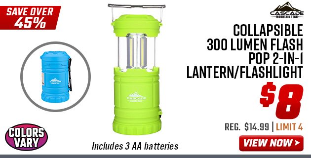 Cascade Mountain Tech Collapsible 300 Lumen Flash Pop 2-in-1 Lantern/Flashlight