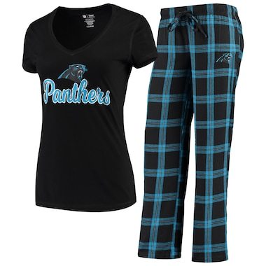 Carolina Panthers Concepts Sport Women's Troupe V-Neck T-Shirt & Pants Sleep Set - Black/Blue