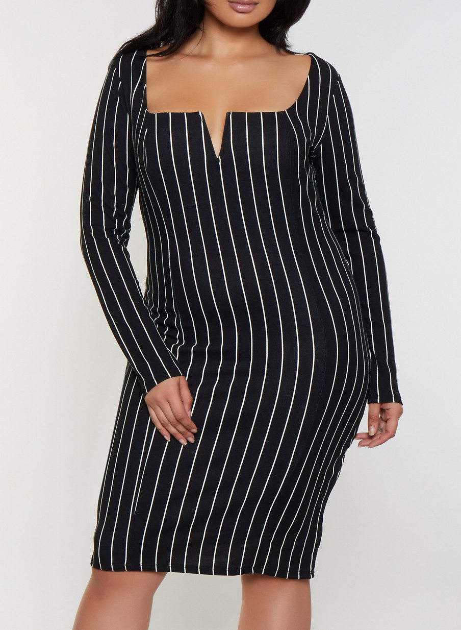 Plus Size Square Neck Striped Dress