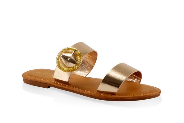 Two Band Buckle Slide Sandals