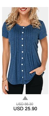 Crinkle Chest Button Up Navy Blue T Shirt