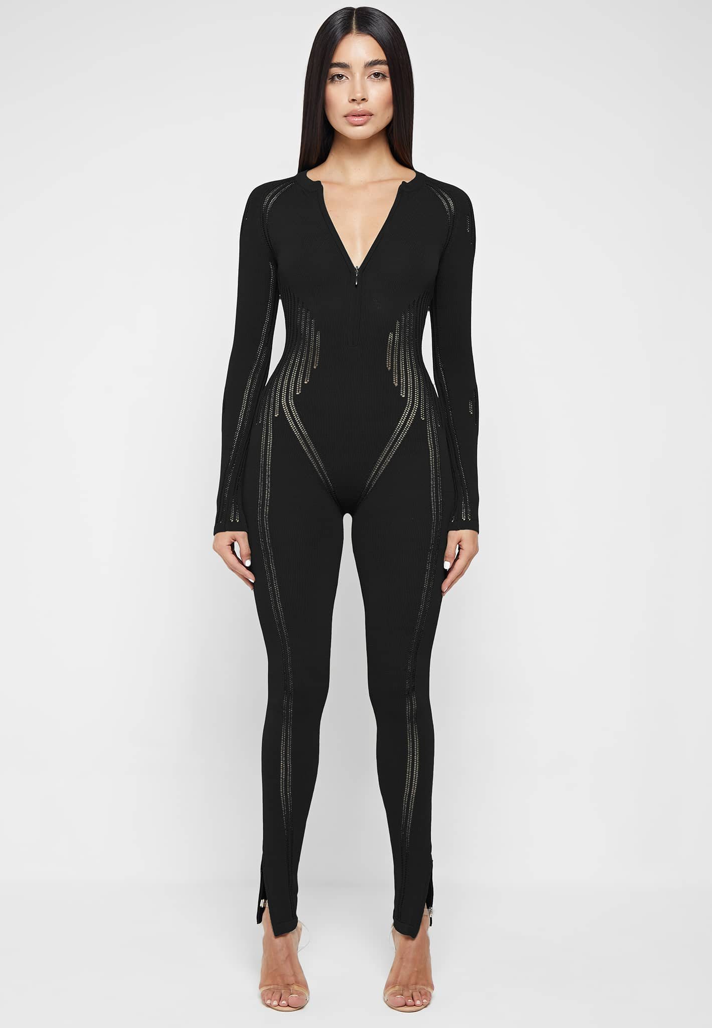 Knitted Contour Jumpsuit - Black