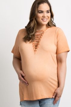 Orange Faded Cutout Lace-Up Plus Maternity Top