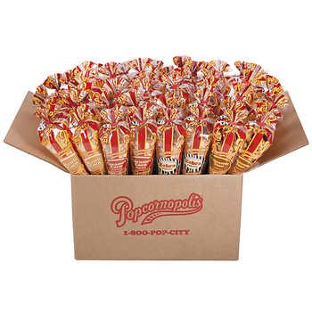 Popcornopolis Mini Cones: Caramel Corn, Snickerdoodle, White Cheddar and Zebra Popcorn, Case of 48