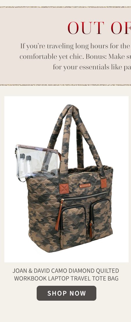 Joan & David Camo Diamond Quilted Workbook Laptop Travel Tote Bag 