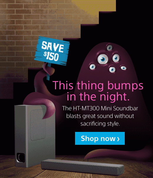 SAVE $150 | HT-MT300 Soundbar | This thing bumps in the night. The HT-MT300 Mini Soundbar blasts great sound without sacrificing style. | Shop now