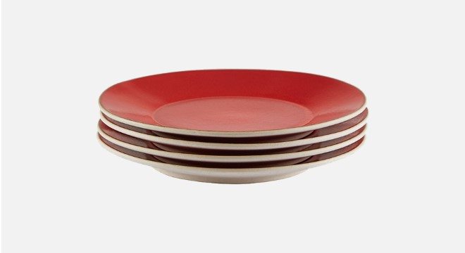 GRETA Set Of 4 Red Reactive Glaze Stoneware Dinner Plates £40.00