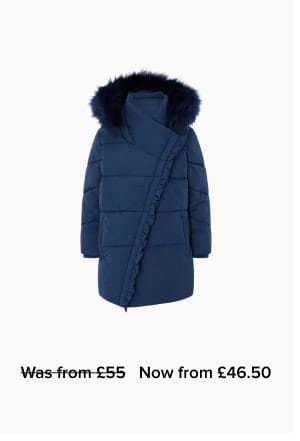 Ruffle asymmetric padded coat with recycled fabric blue