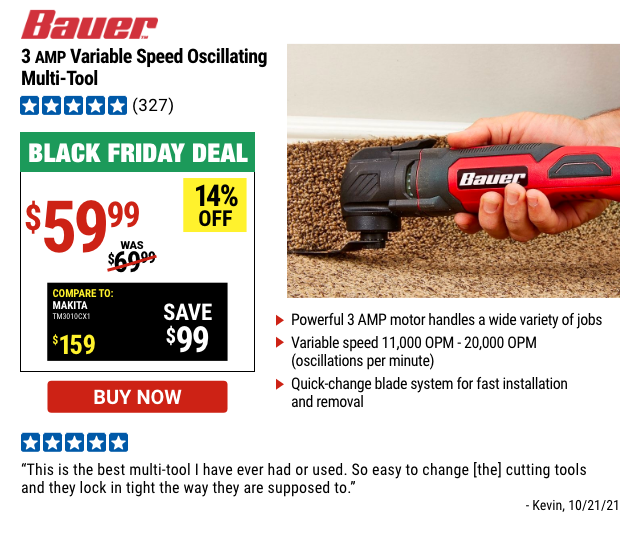 Bauer 3 AMP Variable Speed Oscillating Multi-Tool